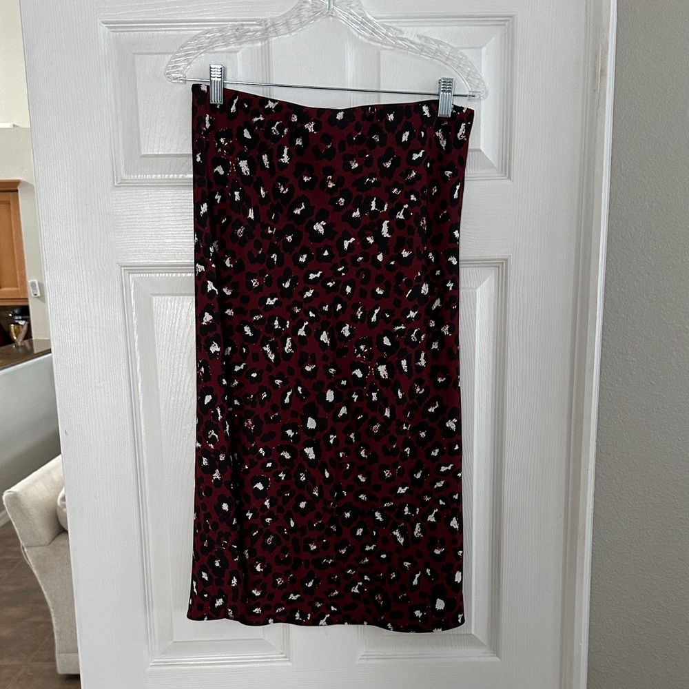 LOFT Leopard Print Midi Skirt - Burgundy and Black